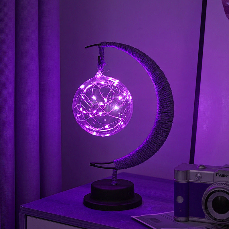 LED Star Moon Light Apple Vine Ball Creative Table Lamp Hemp Rope Iron Art USB Decorative Night Light
