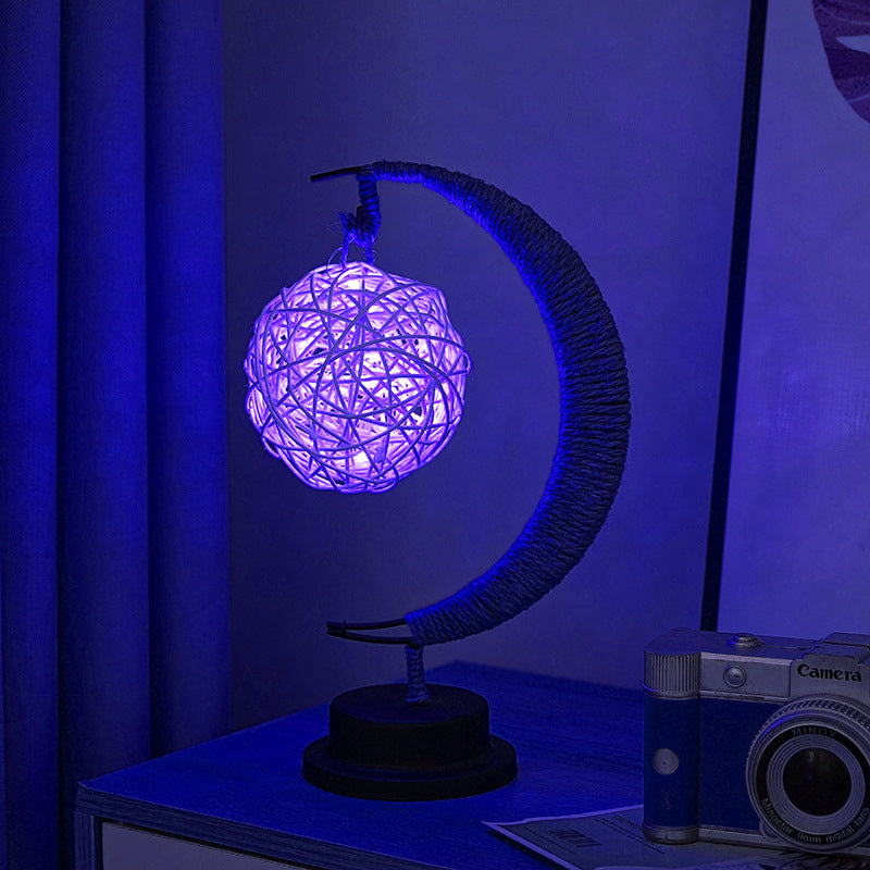LED Star Moon Light Apple Vine Ball Creative Table Lamp Hemp Rope Iron Art USB Decorative Night Light