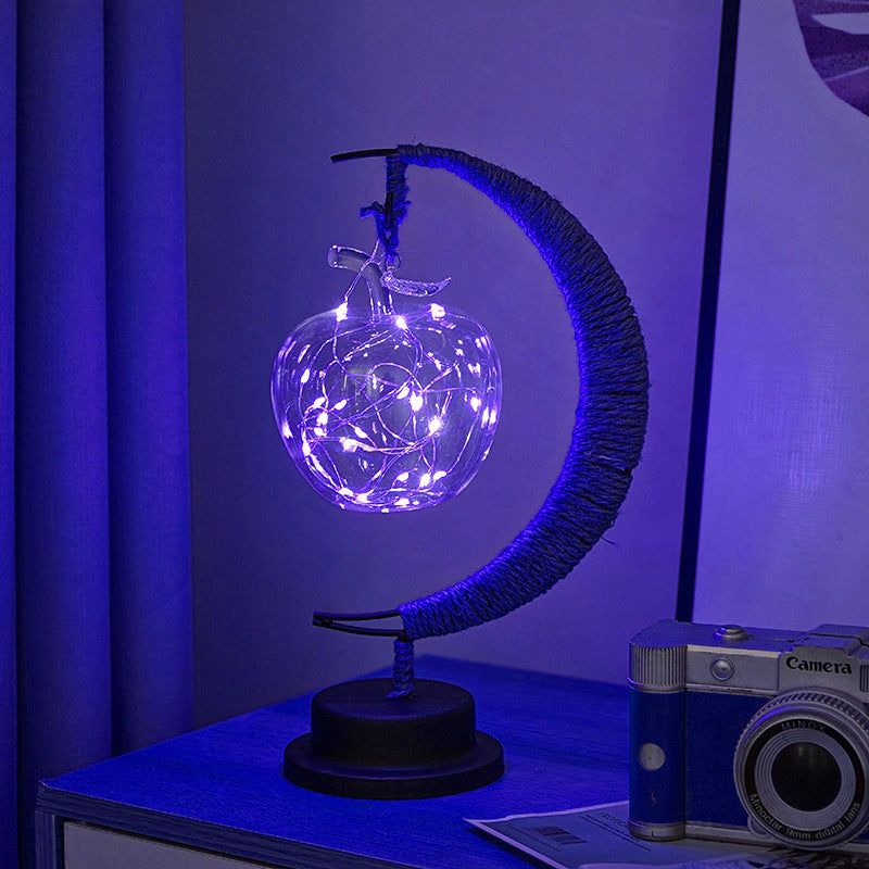 LED Star Moon Light Apple Vine Ball Creative Table Lamp Hemp Rope Iron Art USB Decorative Night Light
