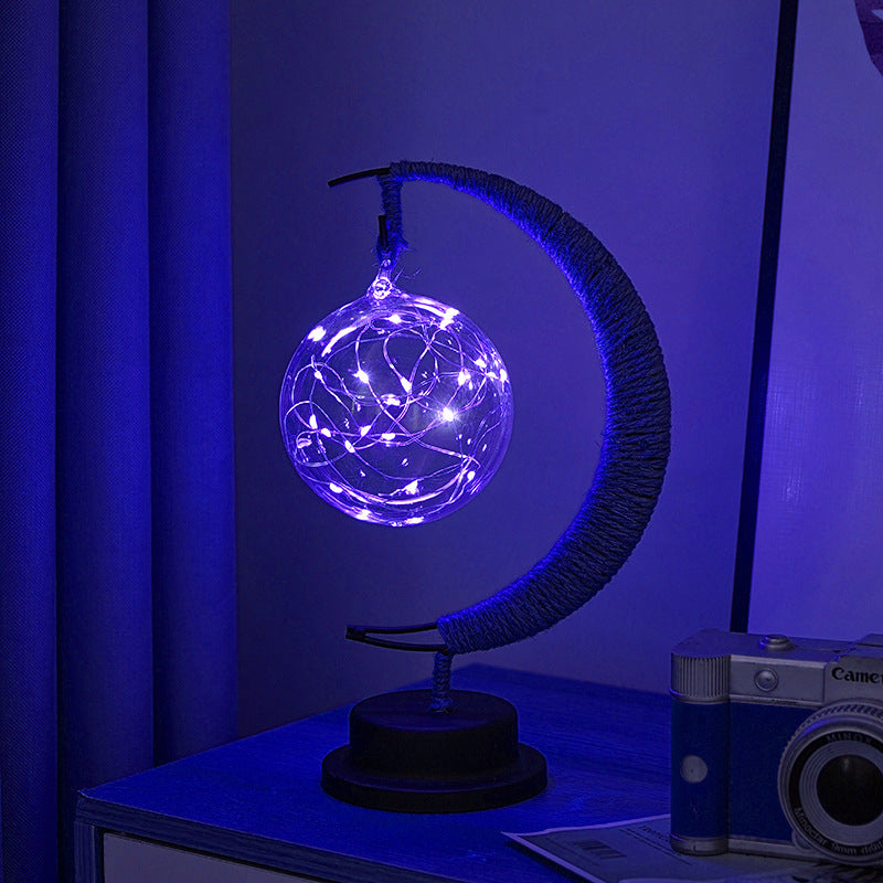 LED Star Moon Light Apple Vine Ball Creative Table Lamp Hemp Rope Iron Art USB Decorative Night Light