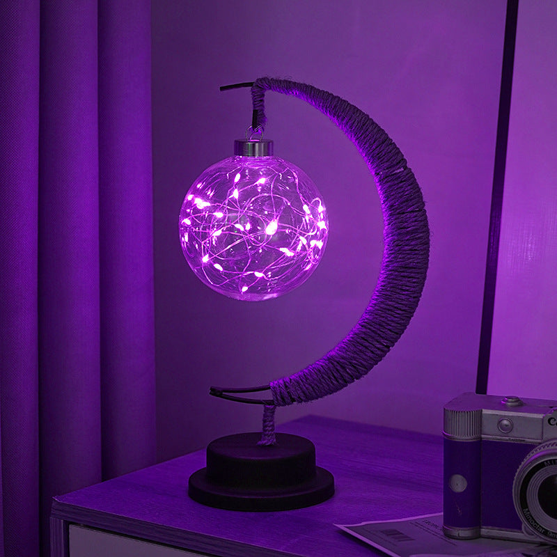 LED Star Moon Light Apple Vine Ball Creative Table Lamp Hemp Rope Iron Art USB Decorative Night Light