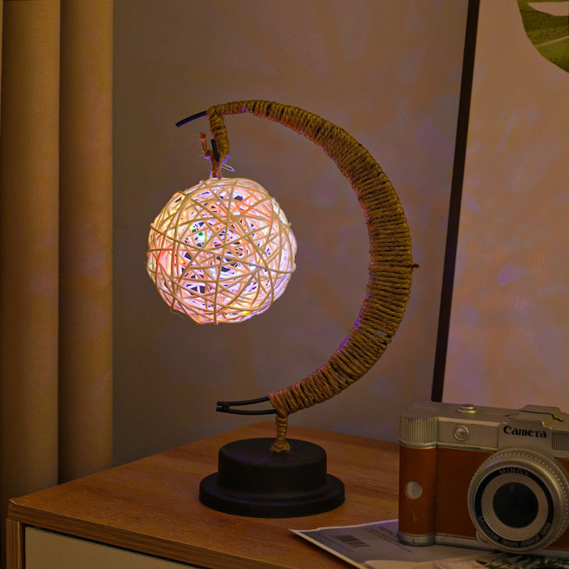 LED Star Moon Light Apple Vine Ball Creative Table Lamp Hemp Rope Iron Art USB Decorative Night Light