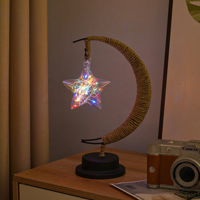 LED Star Moon Light Apple Vine Ball Creative Table Lamp Hemp Rope Iron Art USB Decorative Night Light