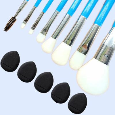 Blue Makeup Brushes Set Cosmetic Brush Eyeshadow Eyebrow Eyelash Face Foundation Blush Lips Beauty Make Up Tools and Powder Puff