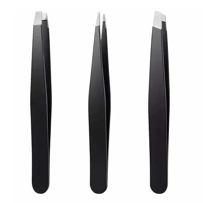 3pcs Beauty Tools Set: Premium Stainless Steel Eyebrow Tweezers with Sharp Precision Flat, Oblique & Pointed Tips for Perfect