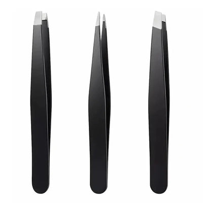 3pcs Beauty Tools Set: Premium Stainless Steel Eyebrow Tweezers with Sharp Precision Flat, Oblique & Pointed Tips for Perfect