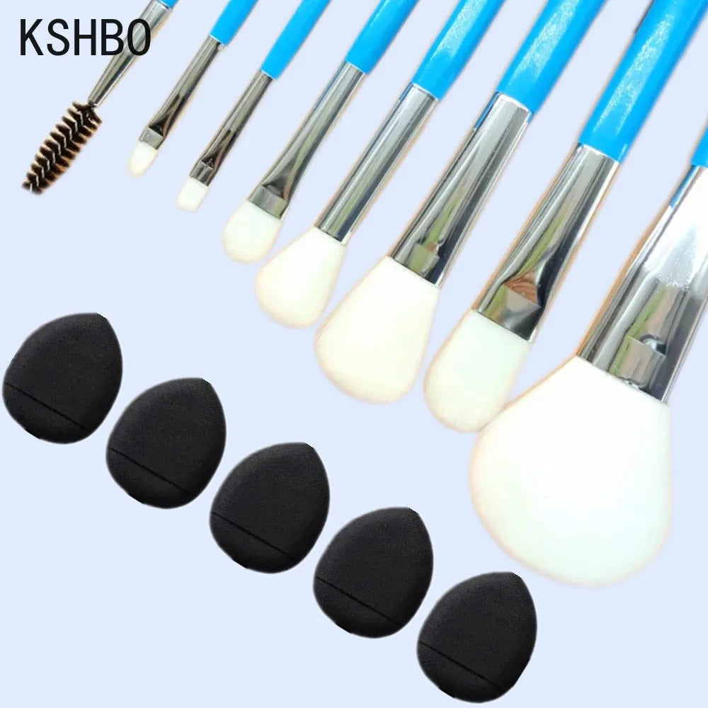 Blue Makeup Brushes Set Cosmetic Brush Eyeshadow Eyebrow Eyelash Face Foundation Blush Lips Beauty Make Up Tools and Powder Puff