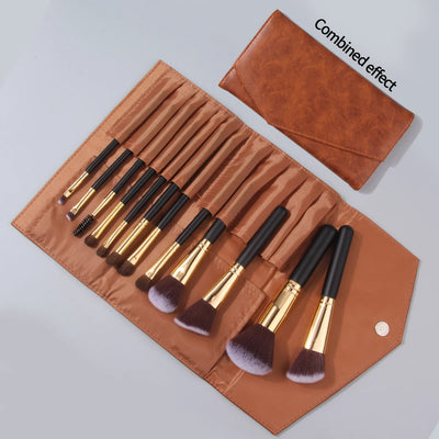 Travel makeup Essentials: 12pieces makeup brush set + Storage bag, soft bristles for easy powder grasping, portable beauty tools