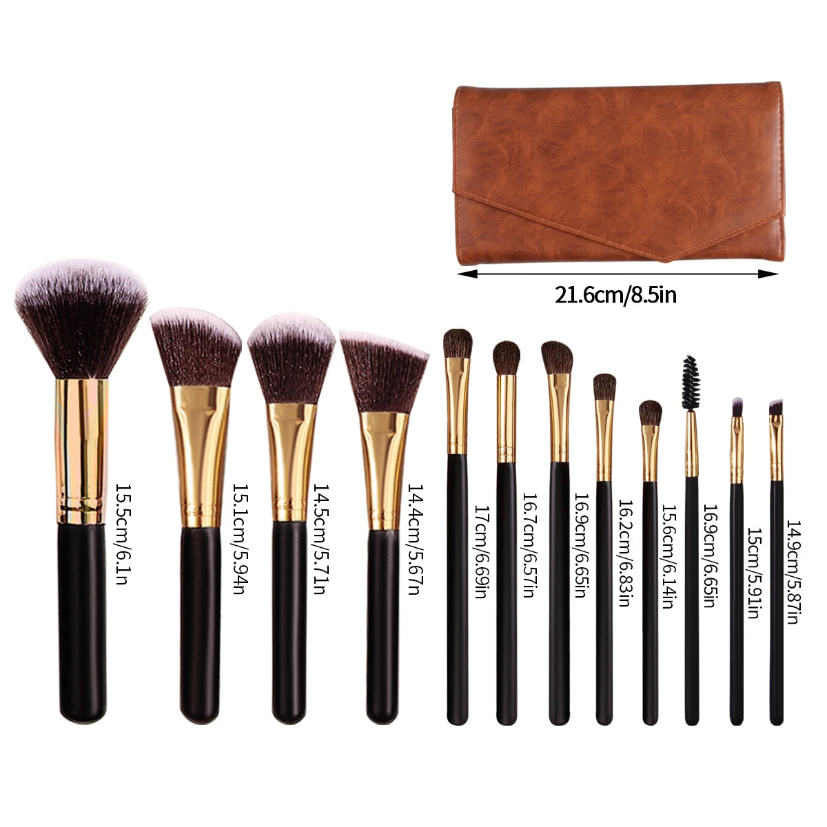 Travel makeup Essentials: 12pieces makeup brush set + Storage bag, soft bristles for easy powder grasping, portable beauty tools