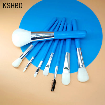 Blue Makeup Brushes Set Cosmetic Brush Eyeshadow Eyebrow Eyelash Face Foundation Blush Lips Beauty Make Up Tools and Powder Puff