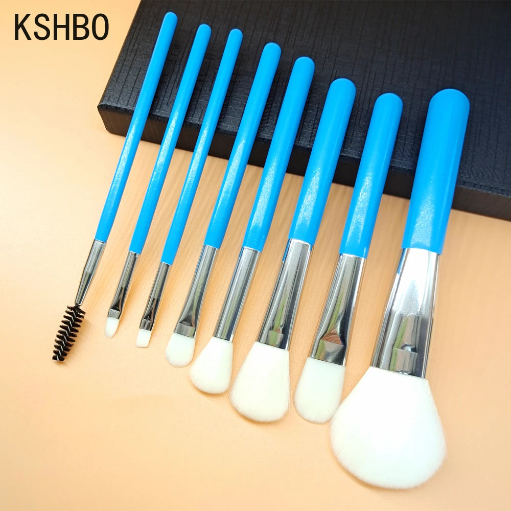 Blue Makeup Brushes Set Cosmetic Brush Eyeshadow Eyebrow Eyelash Face Foundation Blush Lips Beauty Make Up Tools and Powder Puff