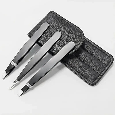 3pcs Beauty Tools Set: Premium Stainless Steel Eyebrow Tweezers with Sharp Precision Flat, Oblique & Pointed Tips for Perfect