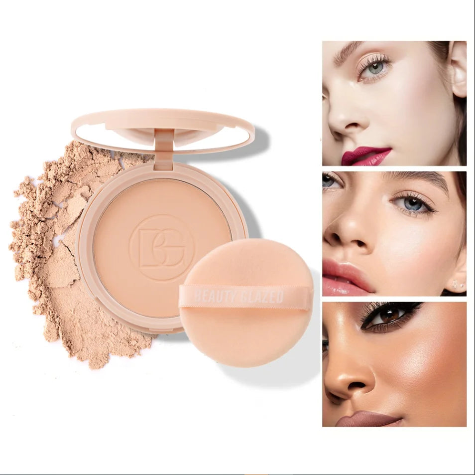 BEAUTY GLAZED Face Powder Oil Control Flawless Long Lasting Waterproof Lipstick Matte Setting Powder Face Makeup With Mirror