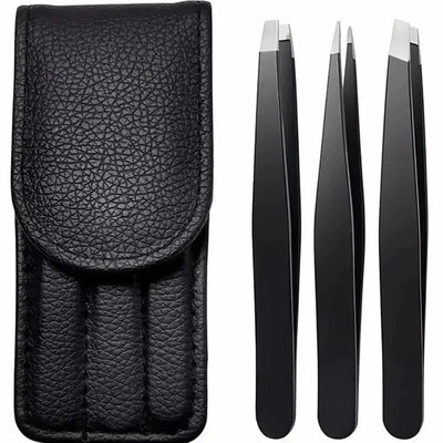 3pcs Beauty Tools Set: Premium Stainless Steel Eyebrow Tweezers with Sharp Precision Flat, Oblique & Pointed Tips for Perfect