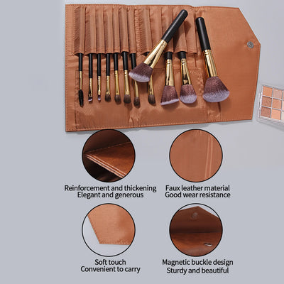 Travel makeup Essentials: 12pieces makeup brush set + Storage bag, soft bristles for easy powder grasping, portable beauty tools